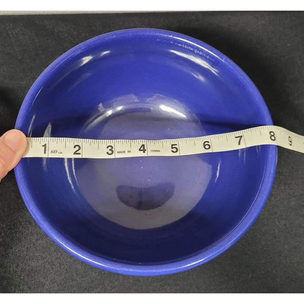Vintage Cobalt Blue Stoneware Ceramic 8 inch Mixing Bowl 1940s - Read As Is